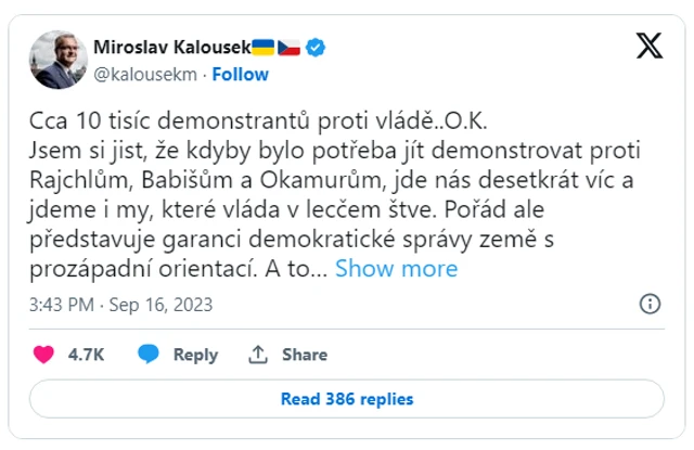 Tweet Miroslava Kalouska