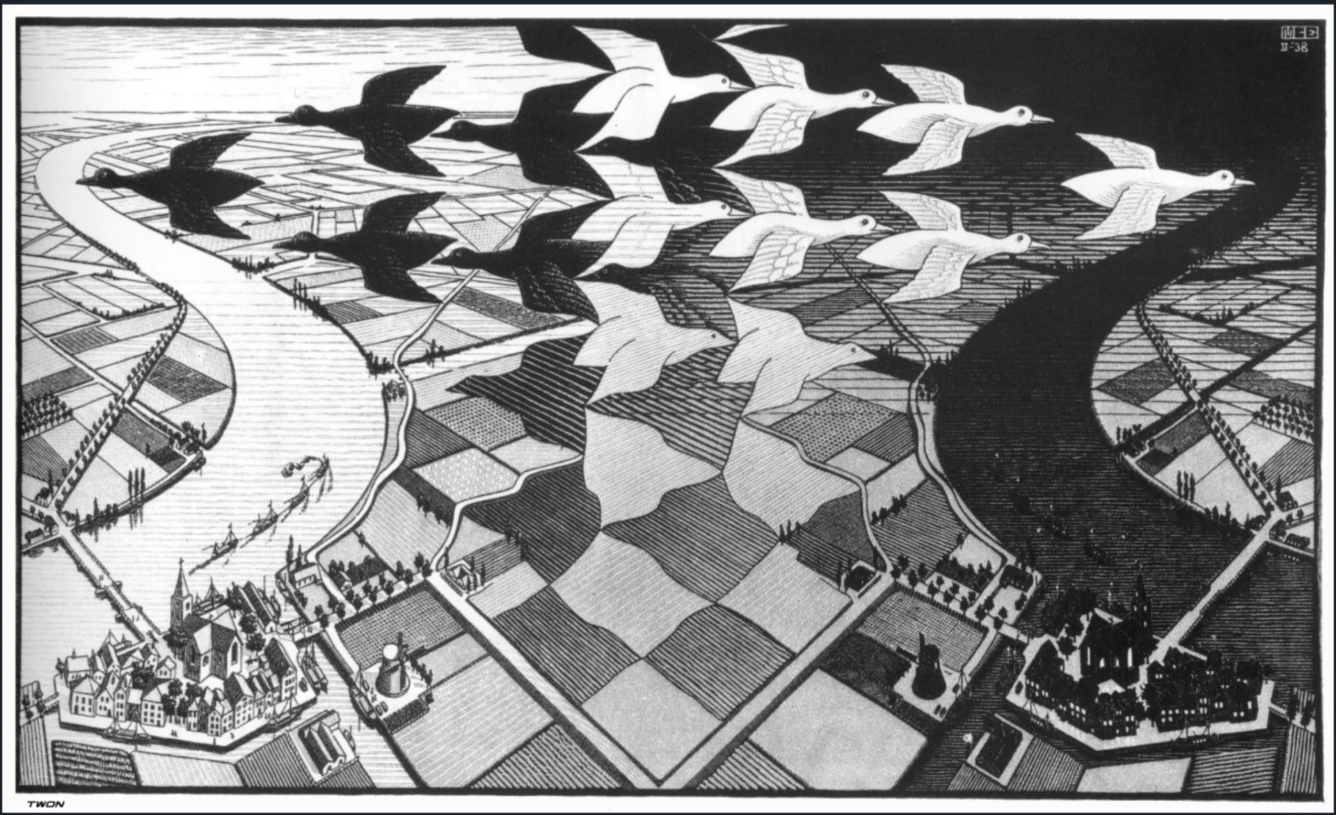 M. C. Escher. Day and Night