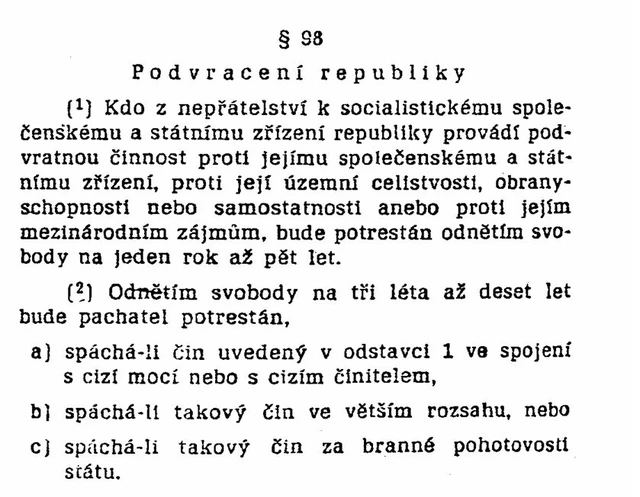 Historie § o „Podvracení republiky“ v československém (resp. českém) trestním právu