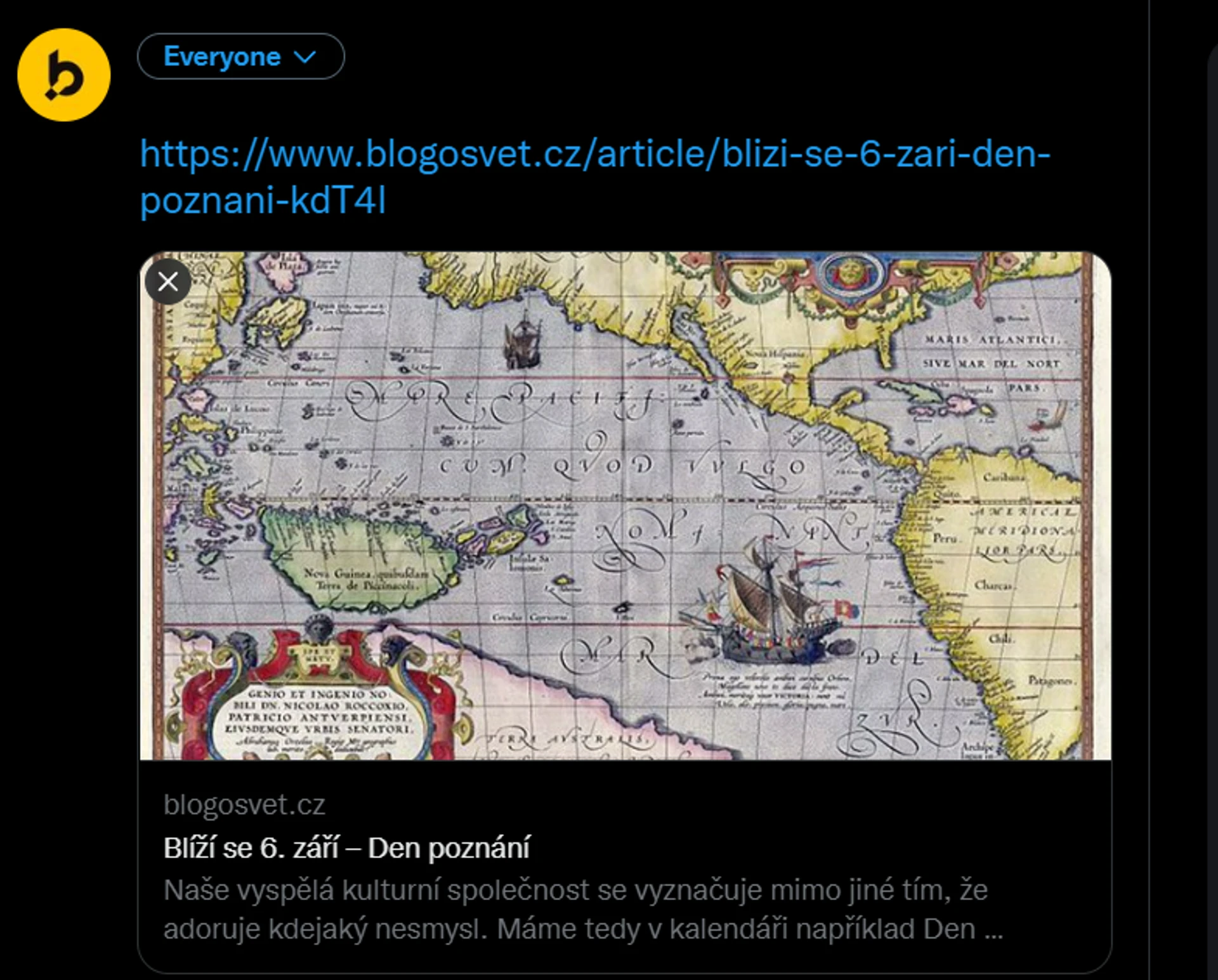 Tweet článku z Blogosvěta s velkým obrázkem