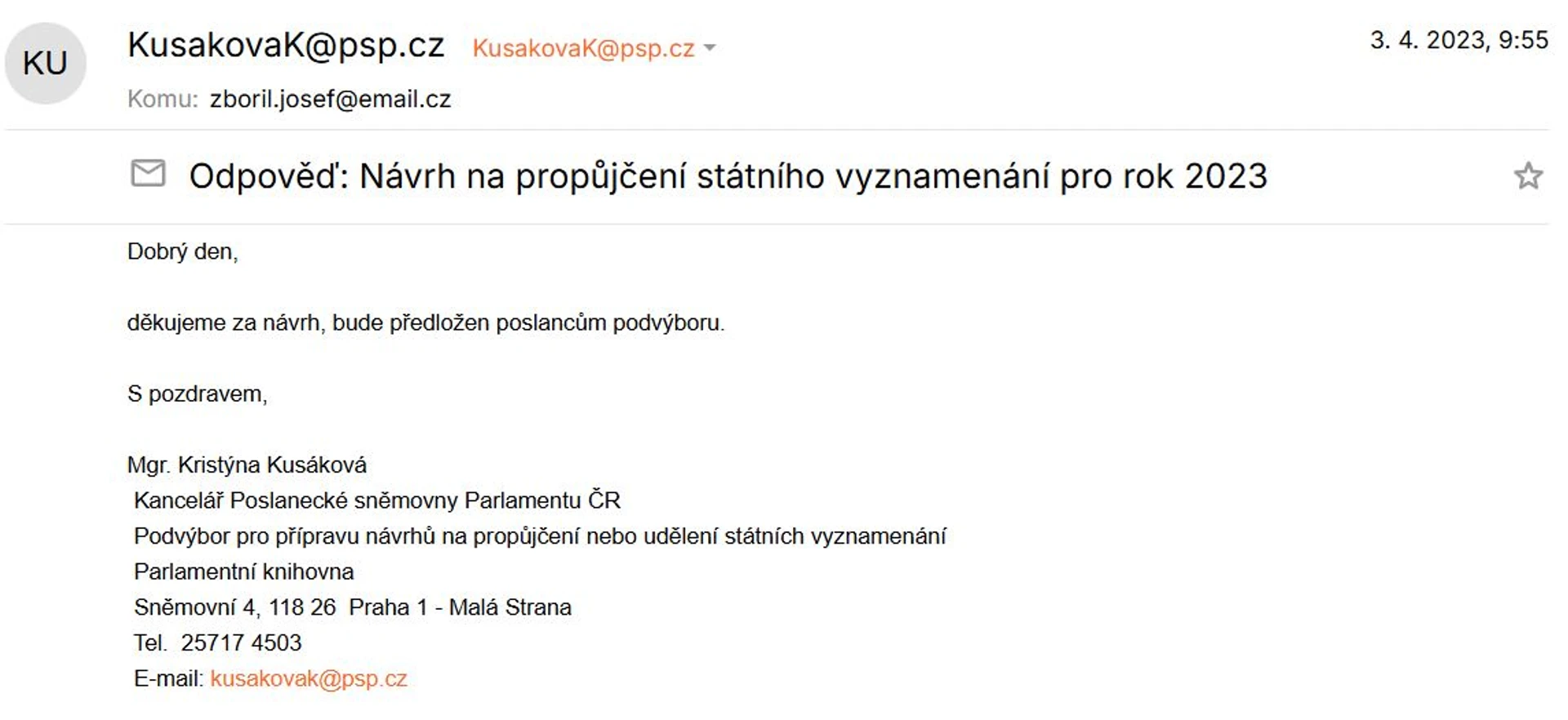 Potvrzující email