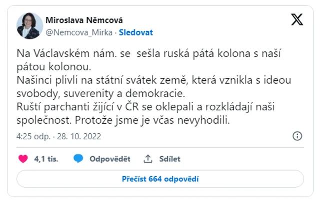 Tweet Miroslavy Němcové