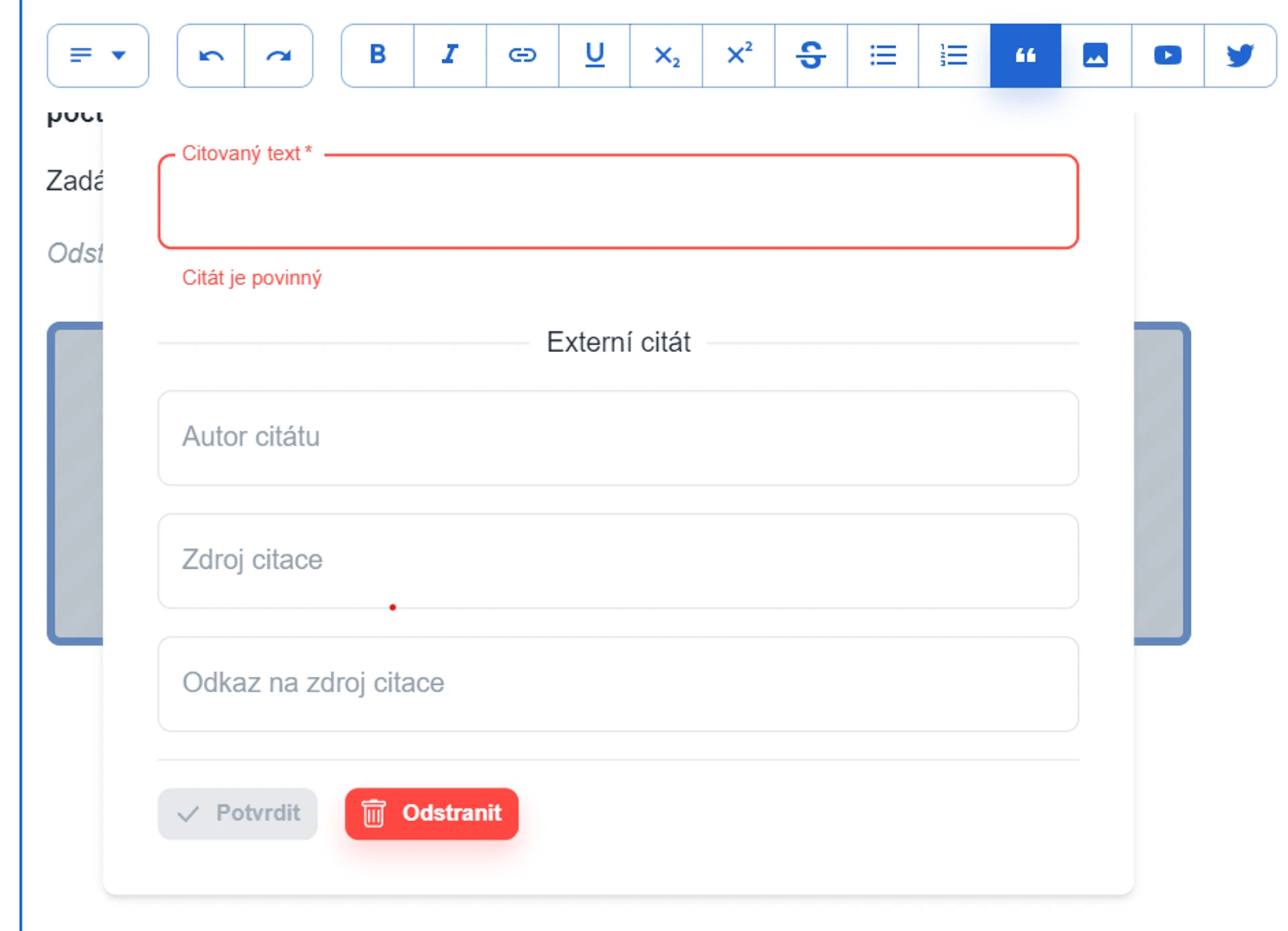 Zadávání citace v CoolCMS